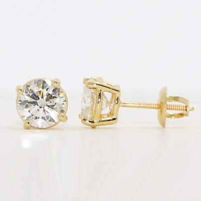 1.5ct TW Lab Grown Diamond Stud Earrings Yellow Gold and Screw Backings