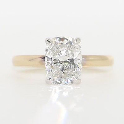 2ct Long Cushion Cut Lab Grown Diamond Engagement Ring in Yellow Gold LG907