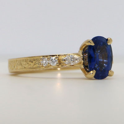 Custom Blue Sapphire Engagement Ring Yellow Gold LG915