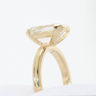 Half Bezel Emerald cut Diamond Ring 14k Yellow Gold LG914