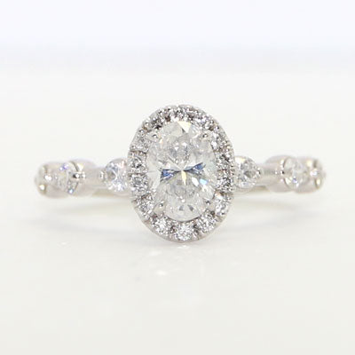Oval Diamond Halo Engagement Ring 14k White Gold MER-P06