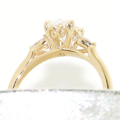 Oval and Pear cut Lab Diamonds Engagement Ring 14k Yellow Gold ER-06
