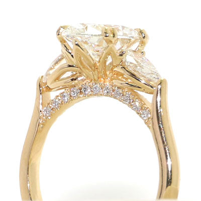 3ct Oval and Pear cut Lab Diamonds Engagement Ring 14k Yellow Gold ER-09