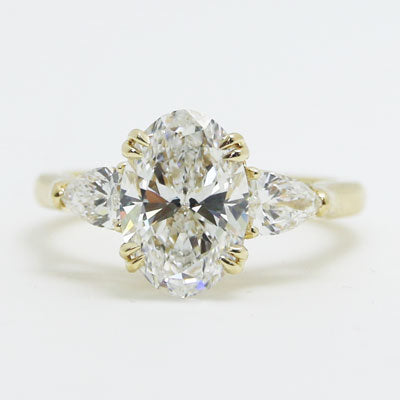 3ct Oval and Pear cut Lab Diamonds Engagement Ring 14k Yellow Gold ER-09