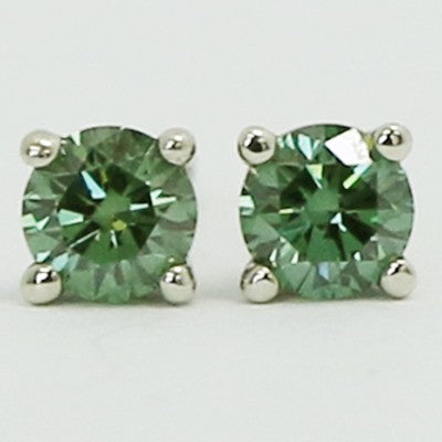 0.20 Carats Green Diamond Studs Earrings 14k White Gold AP20