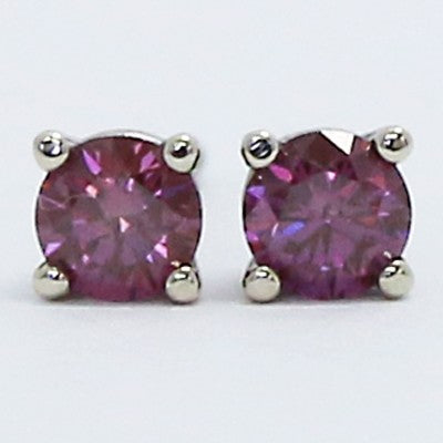 0.26 Carats Purple Diamond Studs Earrings 14k White Gold PU26