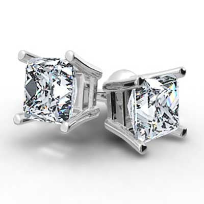 0.45 Carats Princess Studs Earrings 14k White Gold PR45