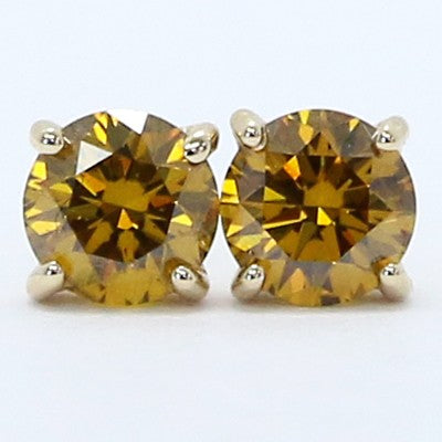 0.54 Carats Cognac Color Diamond Studs Earrings 14k Yellow Gold CO54