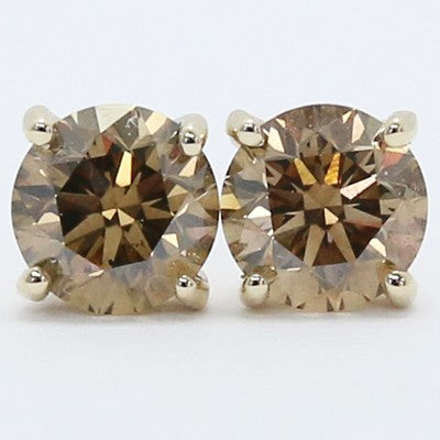 0.82 Carats Chocolate Brown Studs Earrings 14k Yellow Gold