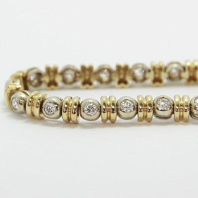 2.50 Carat Bezel Set Tennis Bracelet 14k White & Yellow Gold WYTB2.5