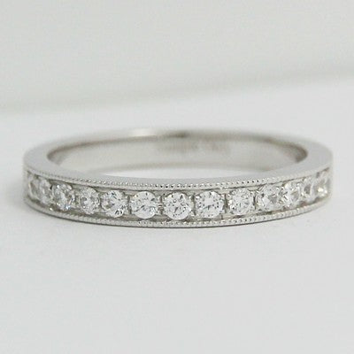 2.6mm Bead Set Milgrain Channel Band 14k White Gold