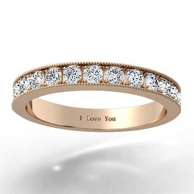 W93312R-(2.6mm) Bead Set Milgrain Channel Band 14k Rose Gold