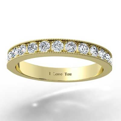 W93312Y-(2.6mm) Bead Set Milgrain Channel Band 14k Yellow Gold