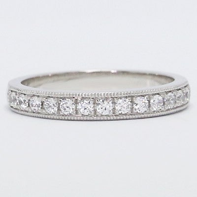 W93497 2.8mm Milgrained Channel Set Diamond Band 14k White Gold