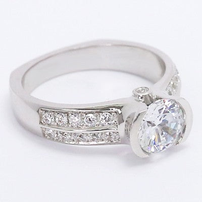 Two Row Pave Set Euro Channel Engagement Ring 14k White Gold E93506