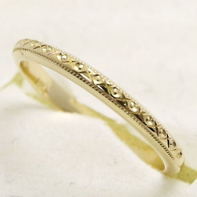 Thin Designed and Milgrained Wedding Band in 14k Yellow Gold