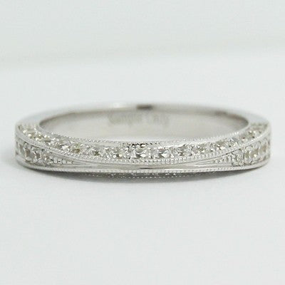 W93529-(3.0mm) Knife Edge Pave Set Wedding Band 14k White Gold