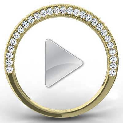 3.1mm Triple Sided Pave Set Wedding Band 14k Yellow Gold