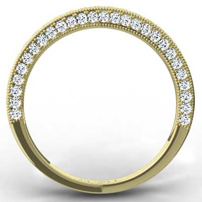 3.1mm Triple Sided Pave Set Wedding Band 14k Yellow Gold