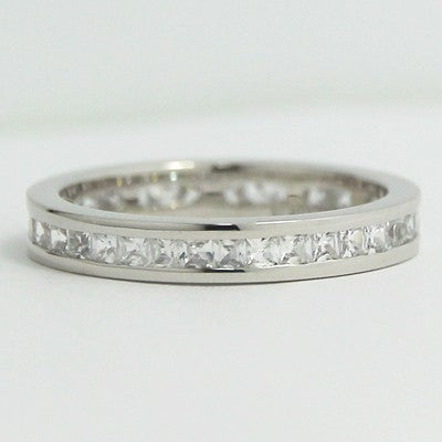 W94001  3.2mm Princess Cut Eternity Channel Wedding Band 14k White Gold