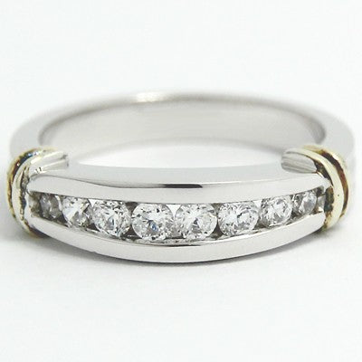 W93372 3.3-5.5mm Two Tone Channel Set Wedding Band 14k White & Yellow Gold