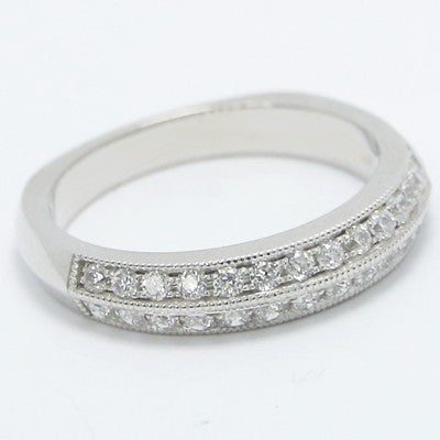 W93375 3.7-4.3mm Knife Edge Two Row Diamonds Euro Band 14k White Gold