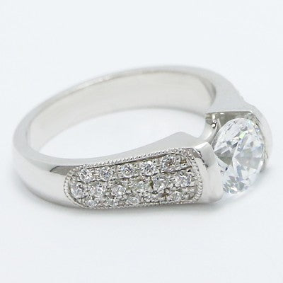 Three Row Milgrained Pave Tension Style Engagement Ring 14k White Gold E93498