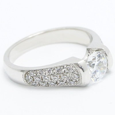 Three Row Pave Tension Style Engagement Ring 14k White Gold E93497