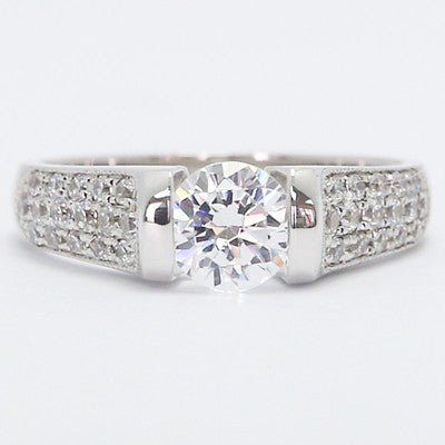 Three Row Pave Tension Style Engagement Ring 14k White Gold E93497