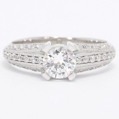 Three Sided Pave Diamond Engagement Ring 14k White Gold E93489