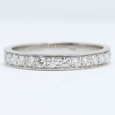 W93599 3mm Milgrained Diamond Wedding Band 14k White Gold
