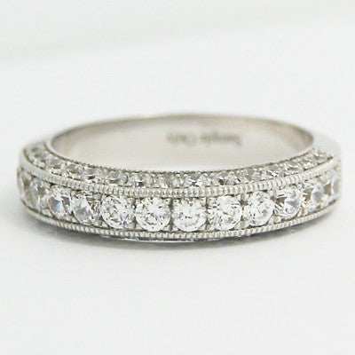 W93523-1 4.3mm Half Eternity Three Side Diamond Band 14k White Gold