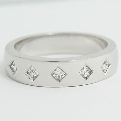 (4.6-4.9mm) Five Stone Bezel Set Wedding Ring 14k White Gold W93314