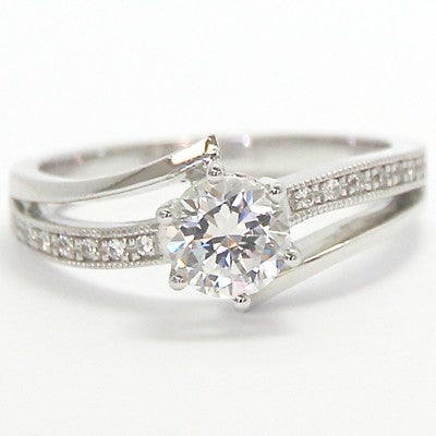6 Prong Double Band  Design Engagement Ring 14k White Gold