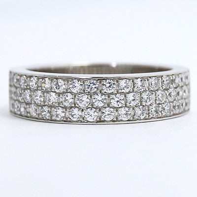 6mm Three Row Diamonds Eternity Style Wedding Band 14k White Gold  W90001