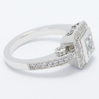 Antic Accent Diamond Halo Engagement Ring 14k White Gold