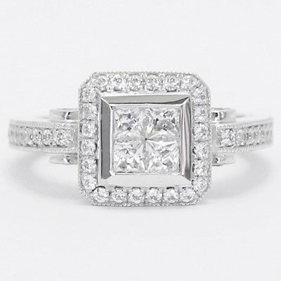 Antic Accent Diamond Halo Engagement Ring 14k White Gold E93840