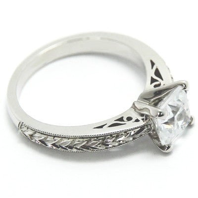 Antique Style Milgrained Solitaire Engagement Ring 14k White Gold E93329-1