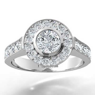 Bezel Halo Top Pave Engagement Ring 14k White Gold
