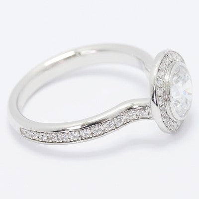 Bezel Set Floating Diamonds Halo Engagement Ring 14k White Gold