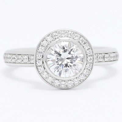 Bezel Set Floating Diamonds Halo Engagement Ring 14k White Gold E93974