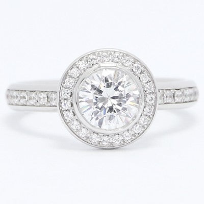 Bezel Set Floating Diamonds Halo Engagement Ring 14k White Gold