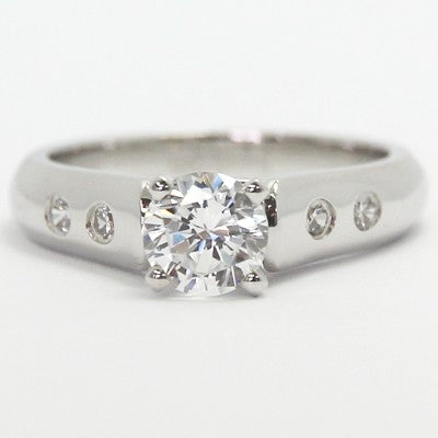 Bezel Set Side Diamond Engagement Ring 14k White Gold 