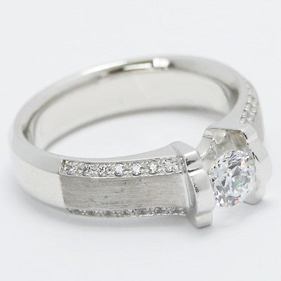 Brushed Center Tension Diamond Engagement Ring 14k White Gold