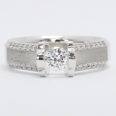 Brushed Center Tension Diamond Engagement Ring 14k White Gold