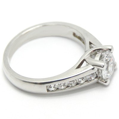 Channel Set Cross Prong Engagement Ring 14k White Gold E93382