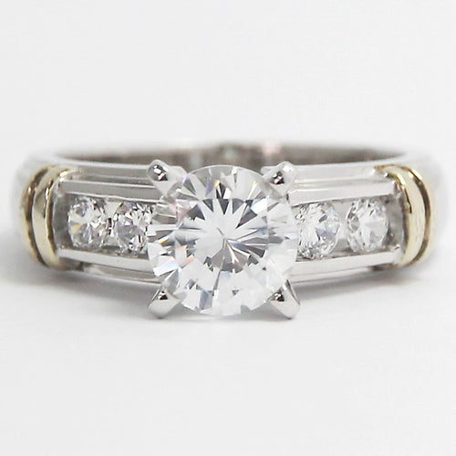 Channel Set Engagement Ring 14k White & Yellow Gold E93310