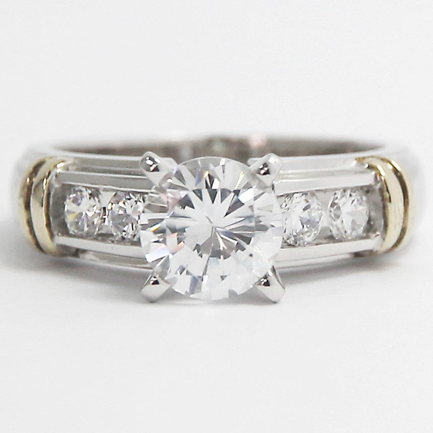 Channel Set Engagement Ring 14k White and Yellow Gold