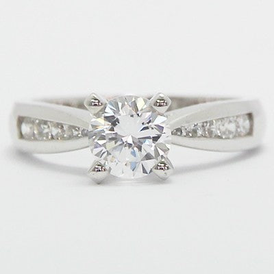 Channel Set Tapered Engagement Ring 14k White Gold