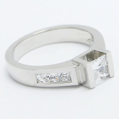 Channel Set Tension Style Princess Cut Diamond Ring 14k White Gold